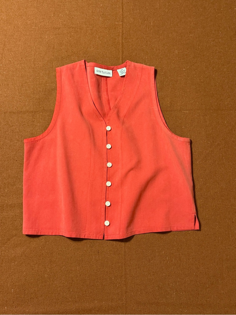 Vintage Ann Taylor Silk Button-Front V-Neck Sleeveless Vest